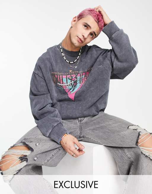 Reclaimed Vintage Inspired - Uniseks sweatshirt met grafische volleybalprint in antraciet 