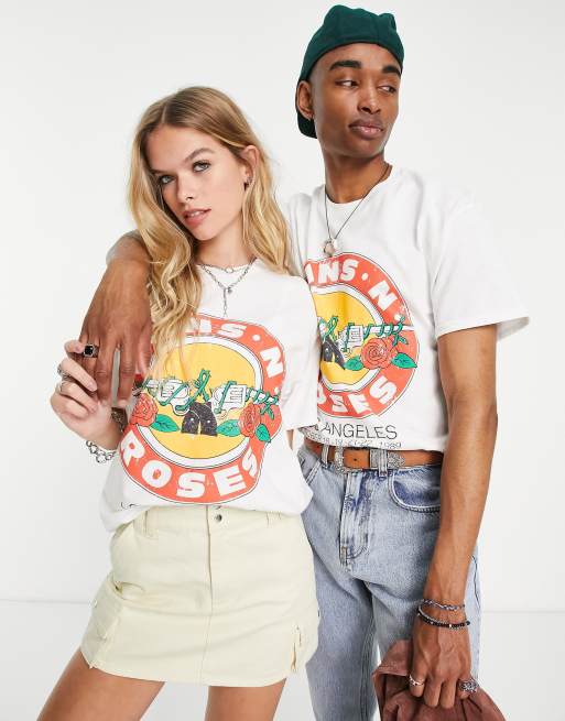 Reclaimed Vintage Inspired - Uniseks T-shirt met gelicenseerde Guns N Roses-print in wit