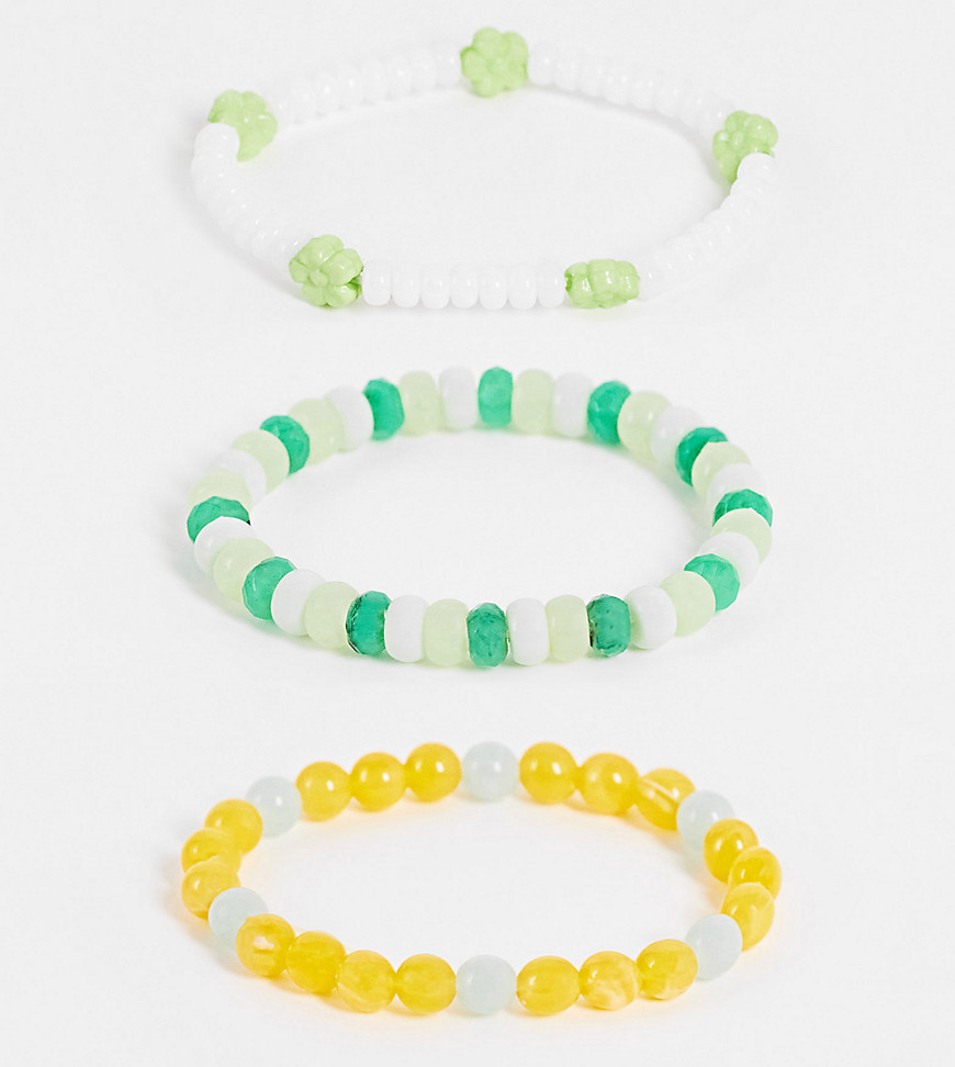 Reclaimed Vintage inspired unisex 3 pack bracelet in multicolored beads
