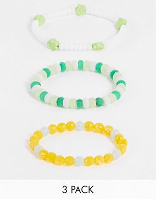 Reclaimed Vintage inspired unisex 3 pack bracelet in multicoloured beads