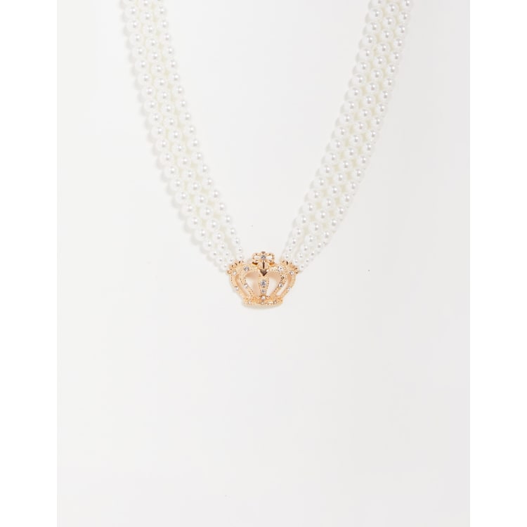 Pearl necklace with crown pendant store