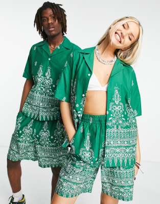 Reclaimed Vintage inspired unisex bandana print shirt in green co-ord - ASOS Price Checker