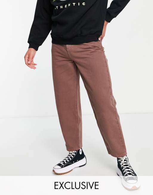 Reclaimed Vintage Inspired unisex barrel leg jeans in brown