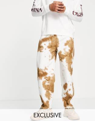 Reclaimed Vintage inspired unisex barrell leg jeans in tie dye cow print - ASOS Price Checker