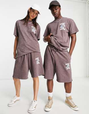 Reclaimed Vintage inspired unisex better days shorts co-ord in brown - ASOS Price Checker