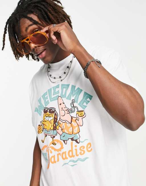 Reclaimed Vintage Inspired Unisex – Biały T-shirt z licencją kreskówki SpongeBob