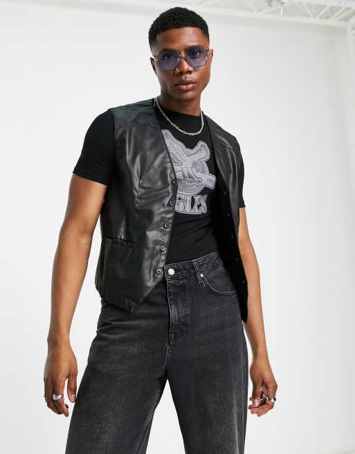Leather look vest clearance top