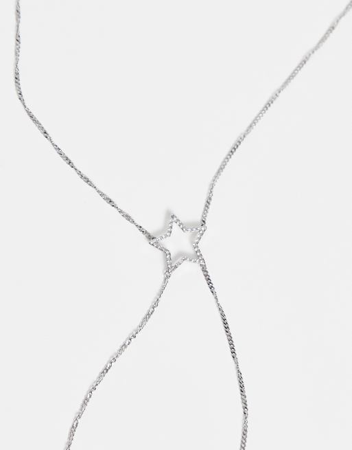 Reclaimed Vintage Inspired – Unisex-Body Chain in Silberoptik mit Sterndetail, 3 von 4
