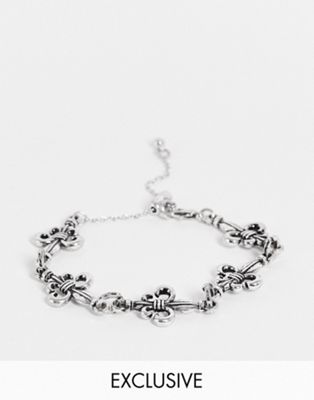 Reclaimed Vintage inspired unisex bracelet with fleur de lis charms in antique silver
