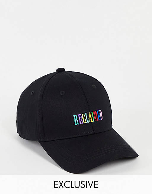 Reclaimed Vintage inspired unisex cap with rainbow logo embroidery in black