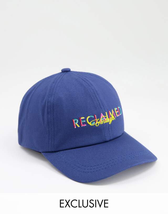 Reclaimed Vintage Inspired unisex cap with rainbow logo in navy