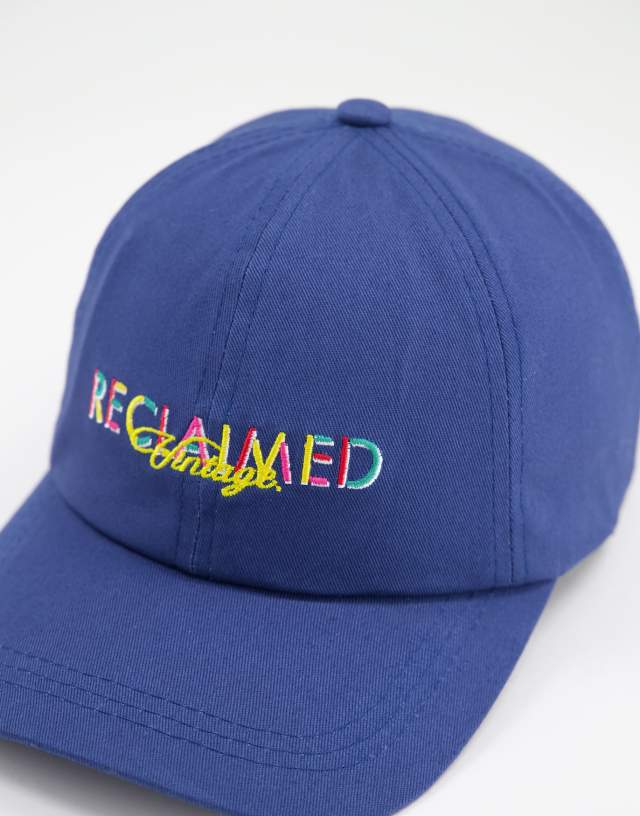 Reclaimed Vintage Inspired unisex cap with rainbow logo in navy 1