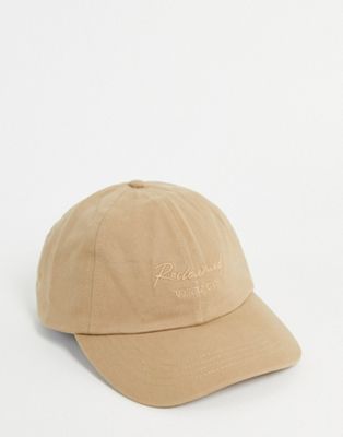 Reclaimed Vintage inspired unisex  cap with script embroidery in sand