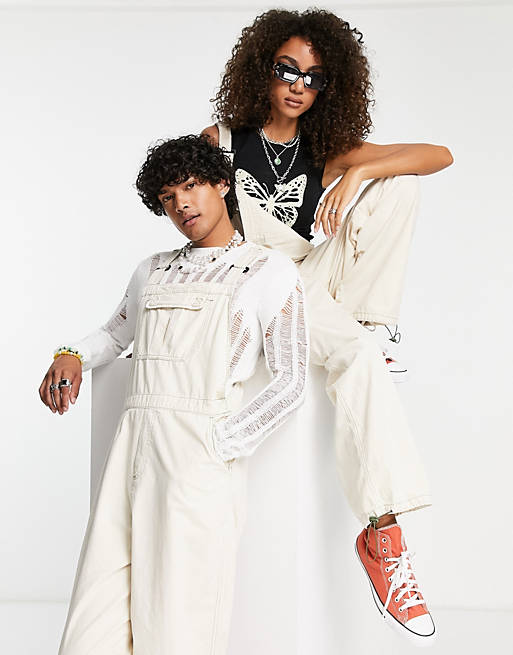Inspired unisex cargo overalls in stone Asos Clothing Dungarees 