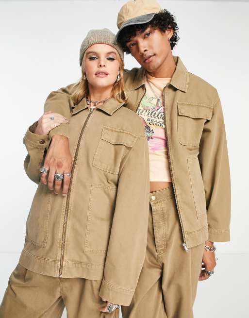 Reclaimed Vintage Inspired unisex carpenter jacket in khaki | ASOS