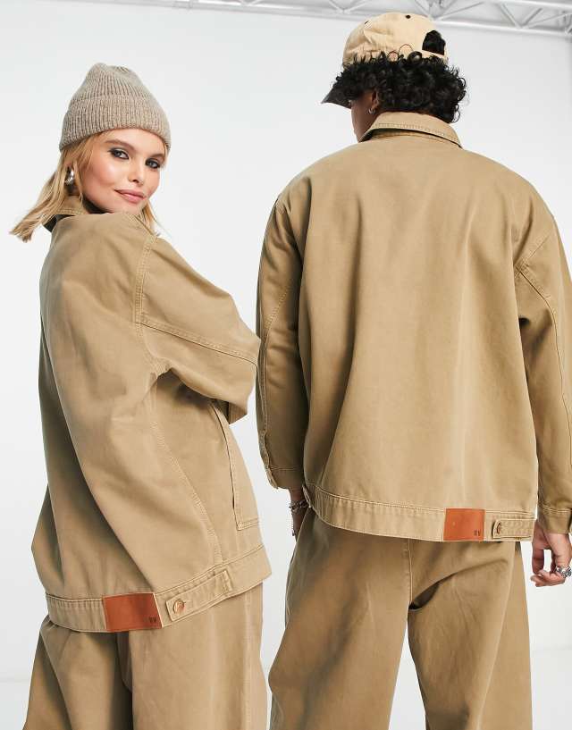 Reclaimed Vintage Inspired unisex carpenter jacket in khaki 1