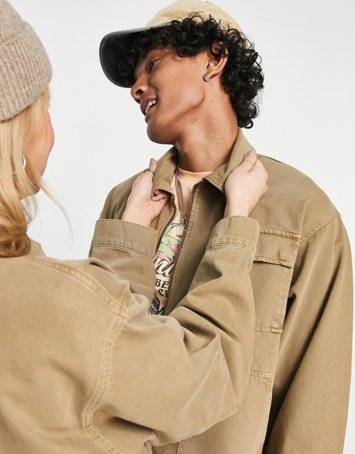 Reclaimed Vintage Inspired unisex carpenter jacket in khaki | ASOS
