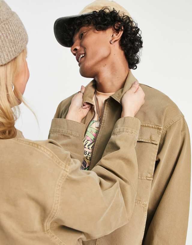 Reclaimed Vintage Inspired unisex carpenter jacket in khaki 2