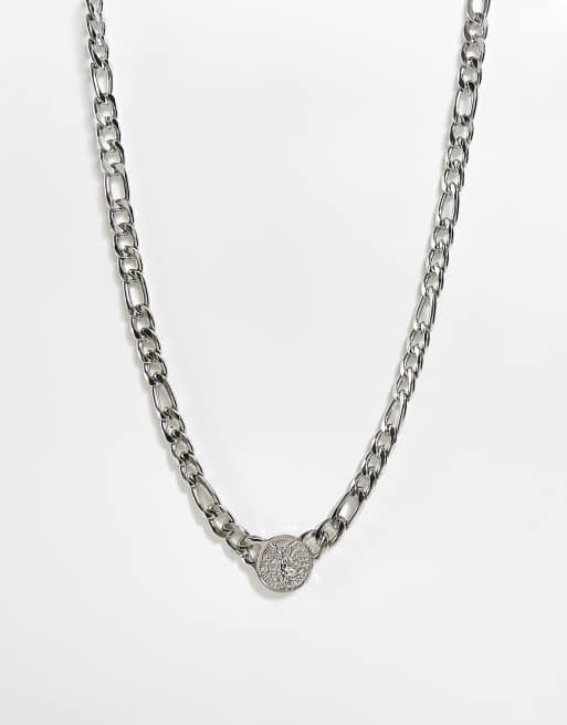 Reclaimed Vintage inspired unisex chunky chain necklace with St Christopher pendant in silver