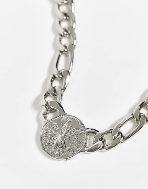 Reclaimed Vintage Inspired unisex chunky chain necklace with St Christopher pendant in silver, 2 of 4
