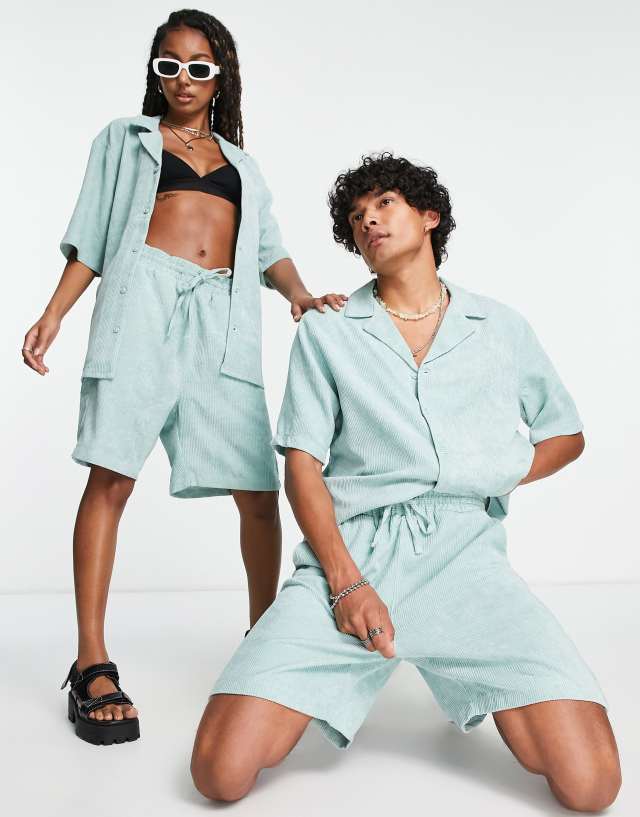 Reclaimed Vintage Inspired unisex cord shorts in teal - part of a set