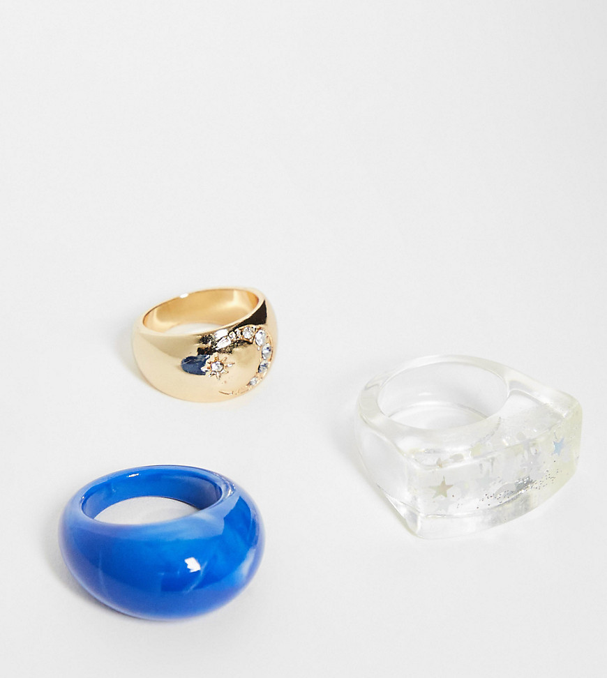Reclaimed Vintage Inspired unisex cosmic bubble rings in gold and resin mix 3 pack-Multi