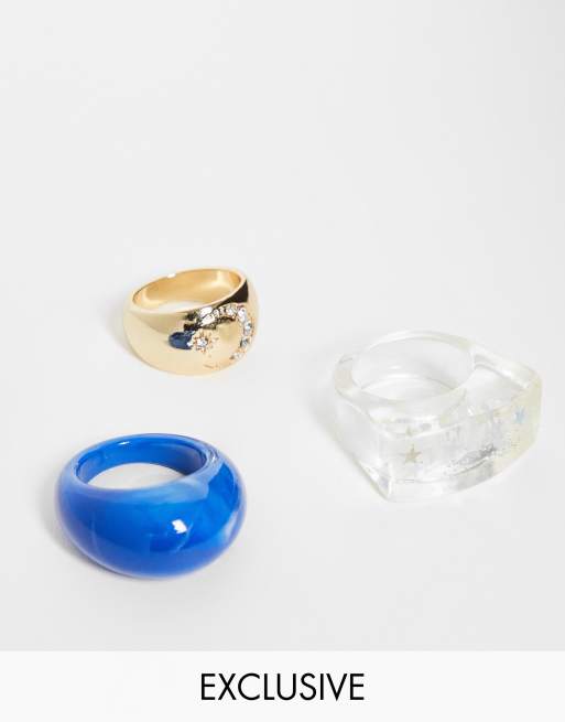 Reclaimed Vintage Inspired unisex cosmic bubble rings in gold and resin mix 3 pack