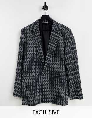 Reclaimed Vintage inspired unisex dad fit blazer in monogram print - ASOS Price Checker