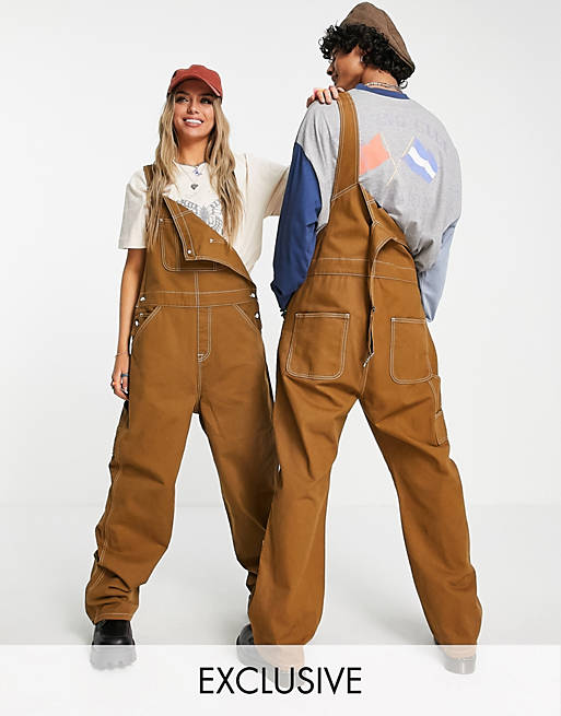 Jumpsuits & Playsuits Reclaimed Vintage inspired unisex dungarees in washed khaki 