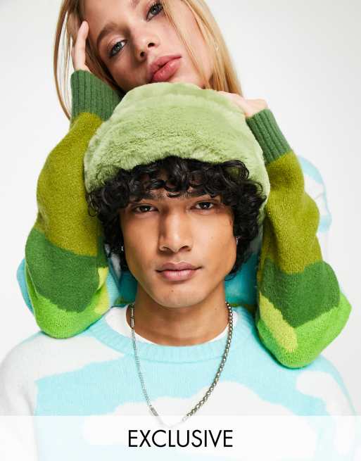 Reclaimed Vintage inspired unisex faux fur hat in green 