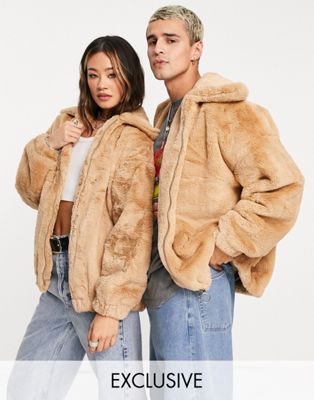 Reclaimed Vintage inspired unisex faux fur oversized bomber jacket