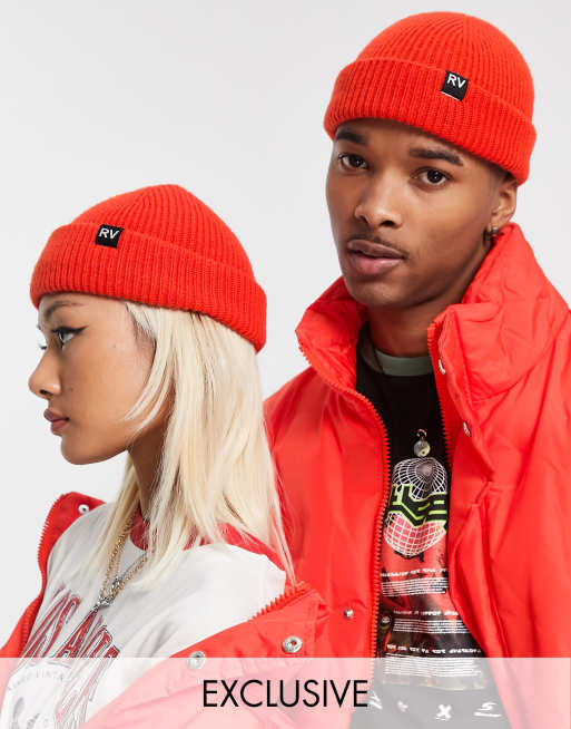 Reclaimed Vintage Inspired unisex fisherman beanie in bright red