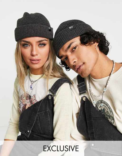Reclaimed Vintage inspired unisex fisherman beanie in charcoal - GRAY