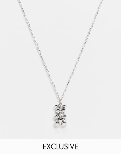 Reclaimed Vintage inspired unisex gummy bear necklace in silver