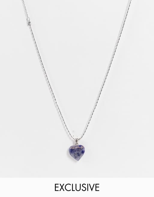 Reclaimed Vintage Inspired – Unisex-Halskette im Grunge-Stil in Silberoptik mit herzförmigem Steinanhänger