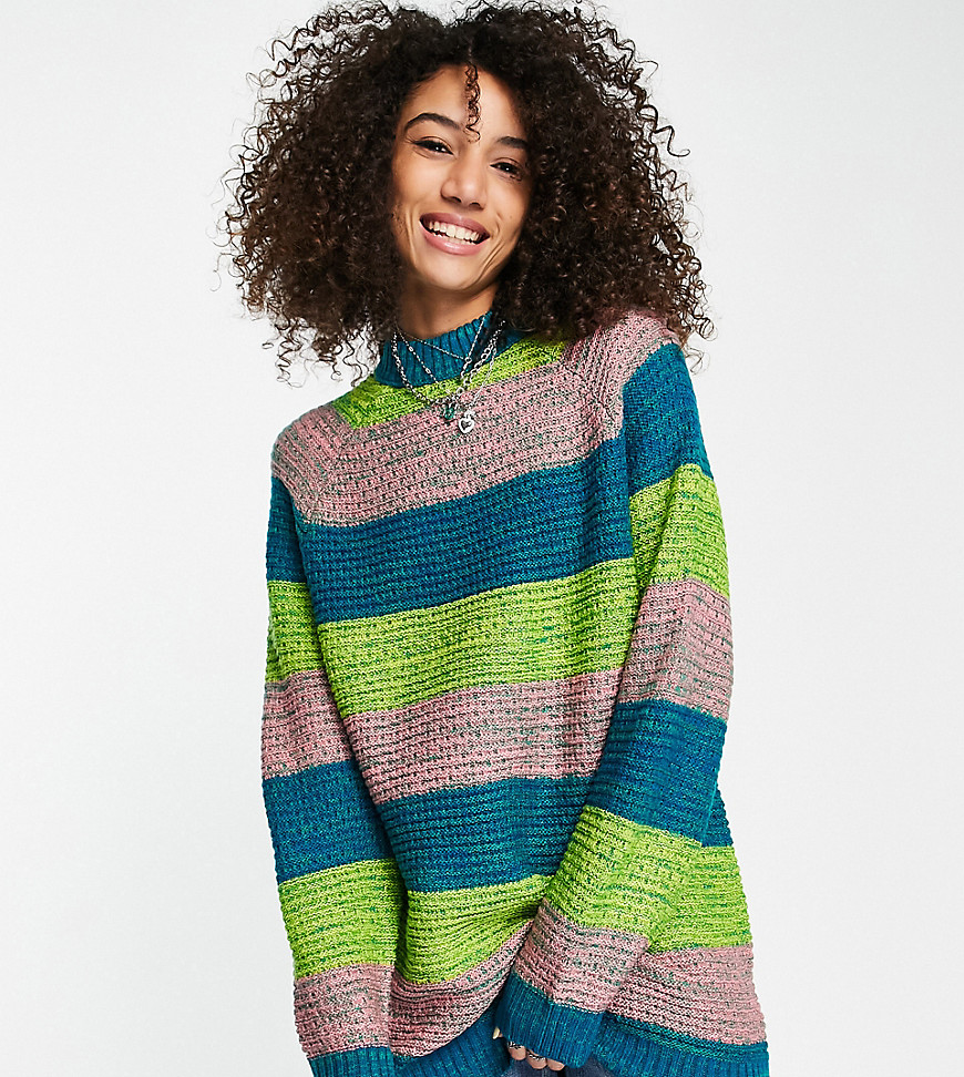 Reclaimed Vintage inspired unisex high neck sweater in space dye stripe-Multi