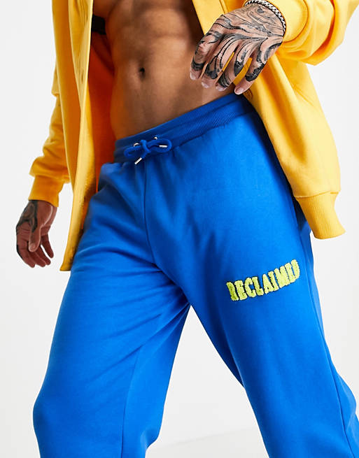 Men Joggers/Reclaimed Vintage inspired unisex jogger with logo in blue co-ord 