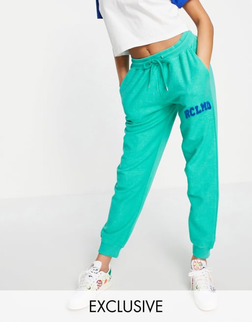 Reclaimed Vintage inspired unisex jogger with logo print in aqua