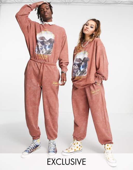 Reclaimed Vintage Inspired - Uniseks sweater en joggingbroek in bruin met wassing, 3 van 3