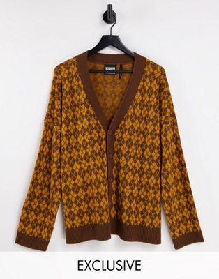 Reclaimed Vintage inspired unisex knitted cardigan in argyle