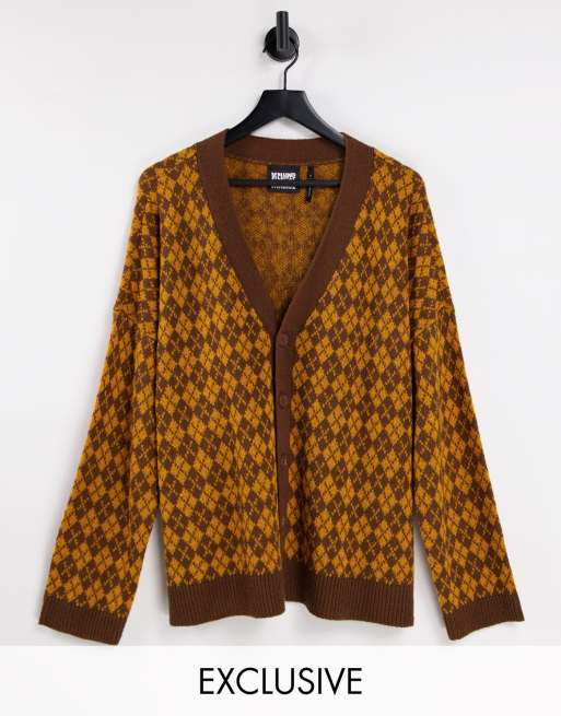 Reclaimed Vintage inspired unisex knitted cardigan in argyle