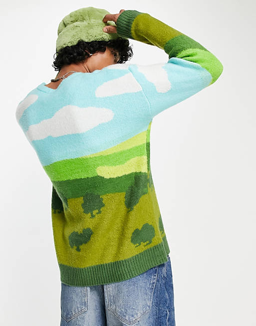 Jumpers & Cardigans Reclaimed Vintage inspired unisex knitted jumper with scenic print 