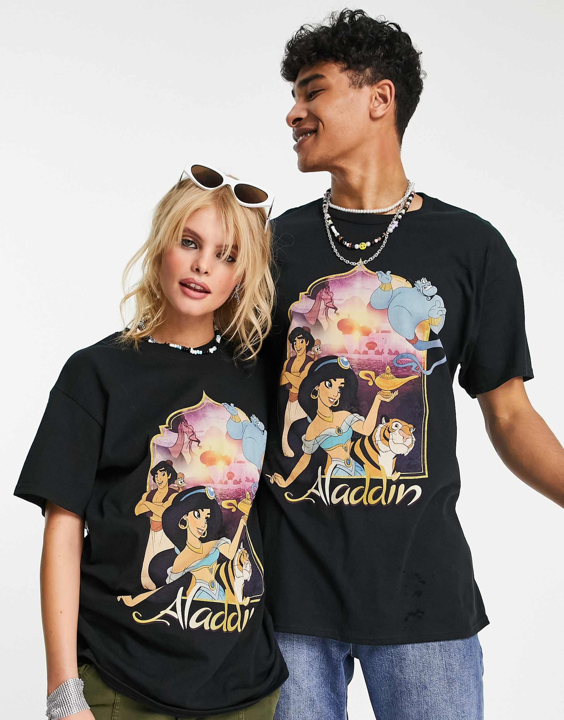 Reclaimed Vintage inspired unisex licensed Aladdin t-shirt in black view 4