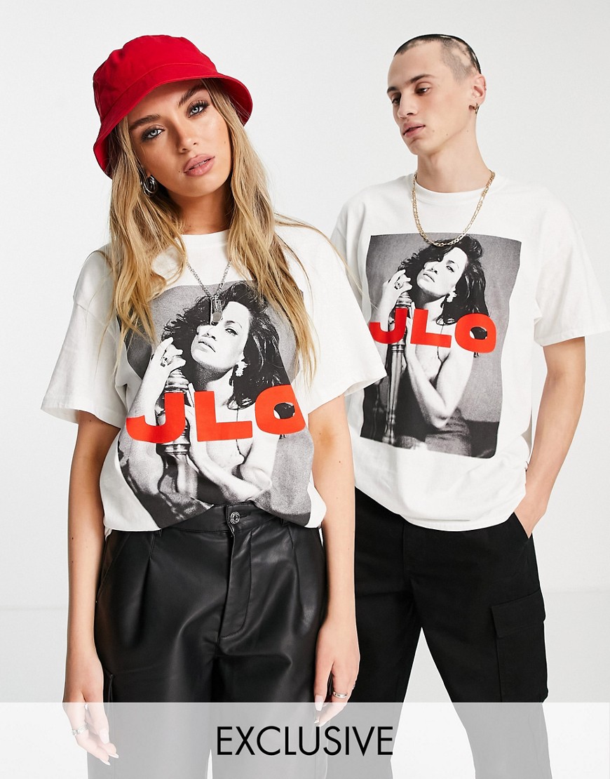 Reclaimed Vintage inspired unisex licensed JLO t-shirt-White