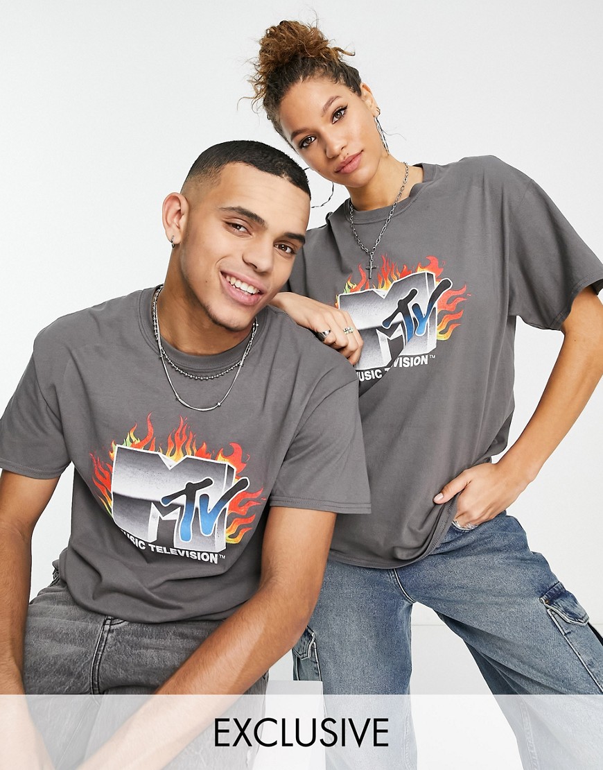 Reclaimed Vintage Inspired unisex licensed MTV graphic t-shirt in charcoal-Gray