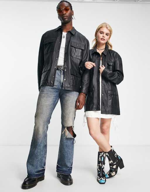Reclaimed Vintage inspired unisex limited edition leather shirt in black