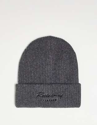 Reclaimed Vintage inspired unisex logo beanie in charcoal  - CHARCOAL