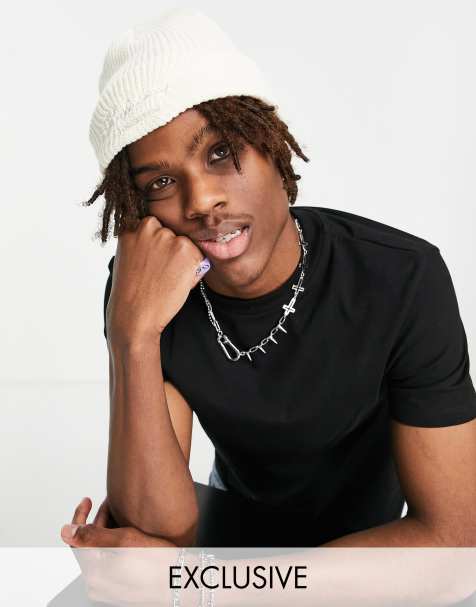Reclaimed Vintage inspired unisex logo beanie in ecru - CREAM - view 1