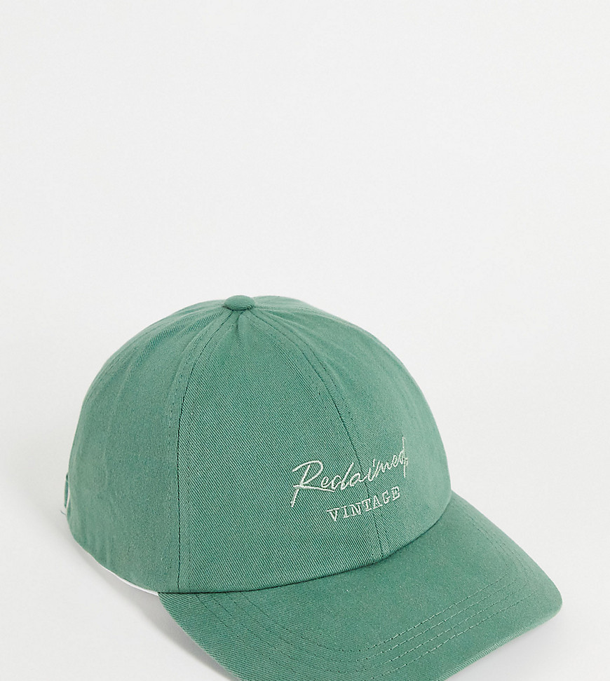 Reclaimed Vintage Inspired unisex logo embroidery cap in jade green
