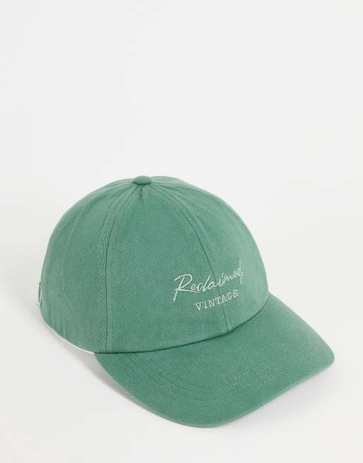 Reclaimed Vintage inspired unisex logo embroidery cap in jade green 